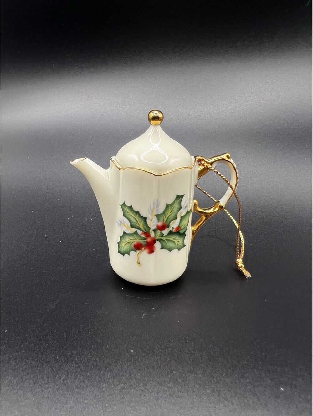 Vintage Lenox Holiday Tea/Coffee Pot Christmas Holly Berry Hanging Ornament